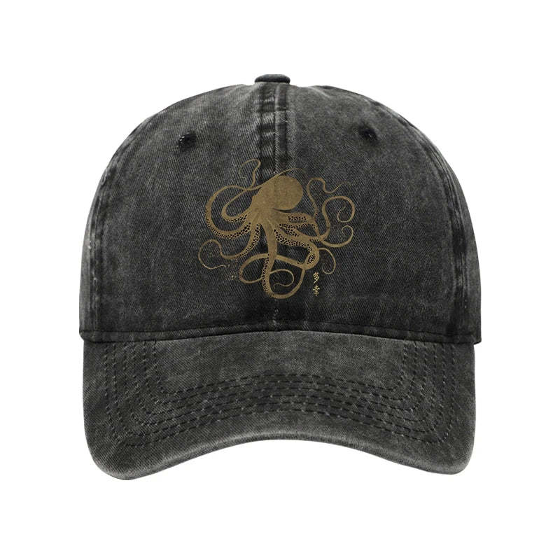Tokyo-Tiger Octopus Japanese Gold Print Tattoo Washed Cap