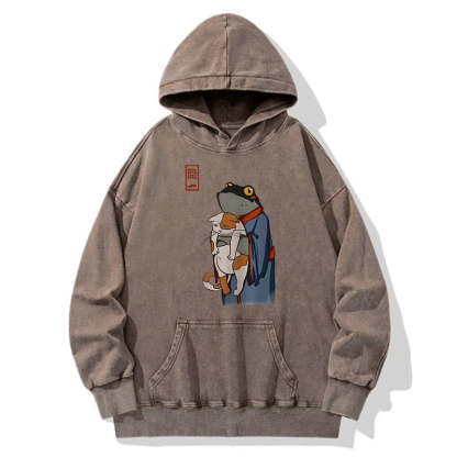 Tokyo-Tiger The Frog Holds The Cat Washed Hoodie
