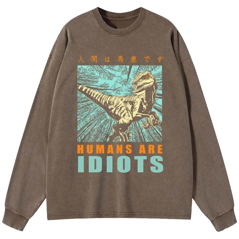 Tokyo-Tiger Mocking Dinosaurs Japanese Washed Long Sleeve T-Shirt