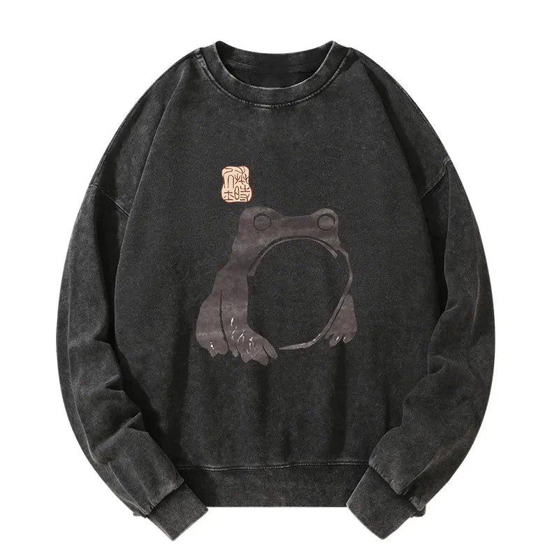Tokyo-Tiger Matsumoto Hoji woodblock print frog Washed Sweatshirt
