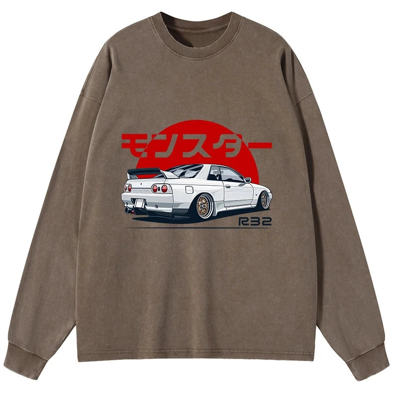 Tokyo-Tiger Monster. Skyline R32 GTR Washed Long Sleeve T-Shirt