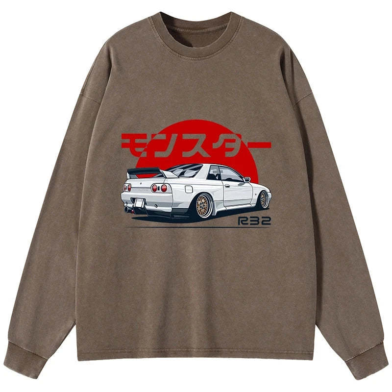 Tokyo-Tiger Monster. Skyline R32 GTR Washed Long Sleeve T-Shirt