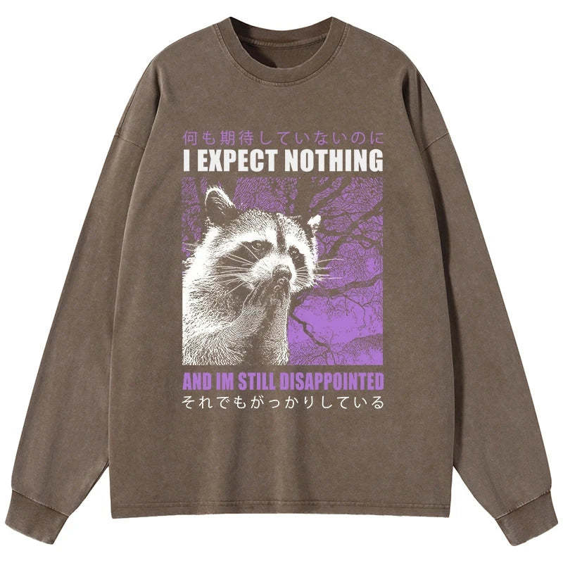 Tokyo-Tiger Disappointed Raccoon Japanese Washed Long Sleeve T-Shirt