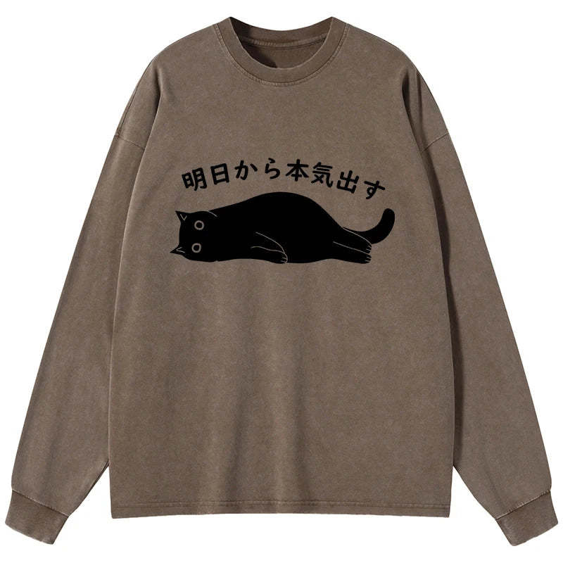 Tokyo-Tiger I'm Going To Get Serious Tomorrow Washed Long Sleeve T-Shirt