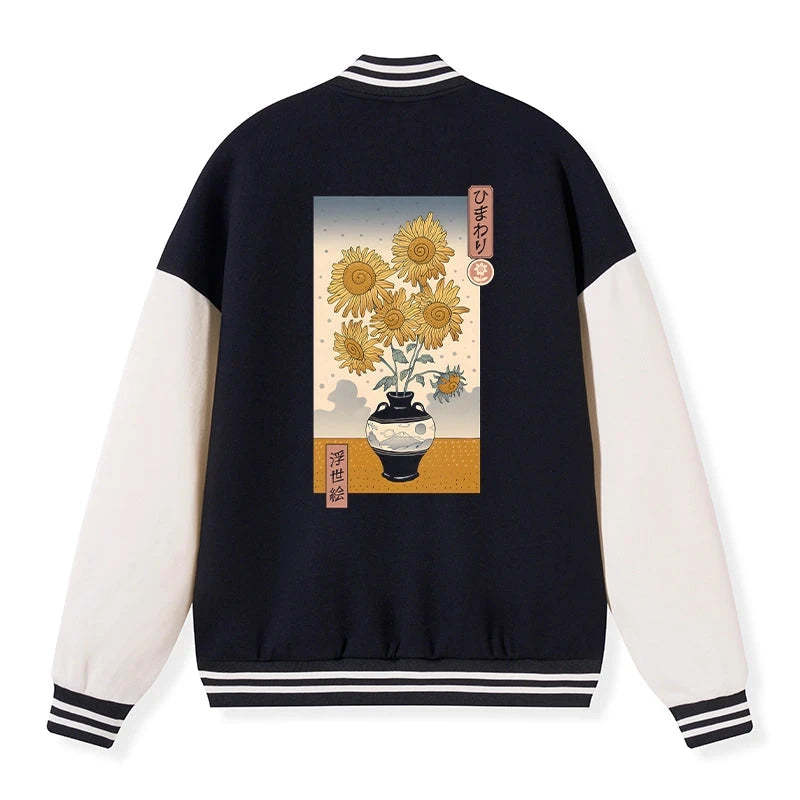 Tokyo-Tiger Sunflowers Ukiyo-e Embroidery Varsity Jacket Sale