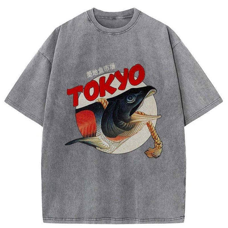 Tokyo-Tiger Vintage Japanese Tsukiji Fish Market Washed T-Shirt
