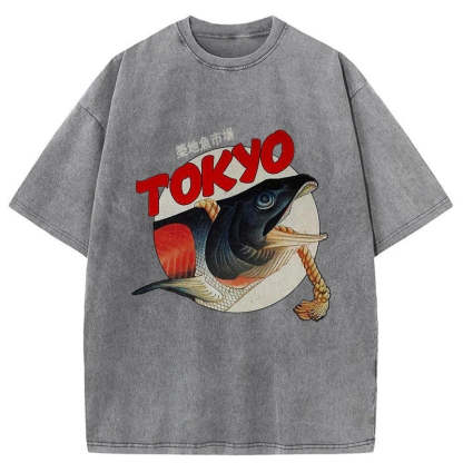 Tokyo-Tiger Vintage Japanese Tsukiji Fish Market Washed T-Shirt