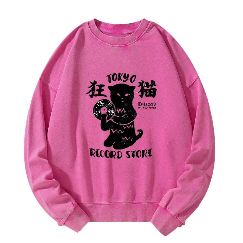 Tokyo-Tiger Tokyo Record Store Cat CD Washed Sweatshirt