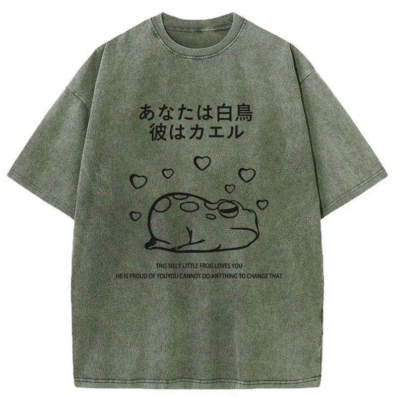 Tokyo-Tiger This Silly Little Frog Loves You Washed T-Shirt