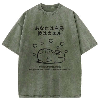 Tokyo-Tiger This Silly Little Frog Loves You Washed T-Shirt