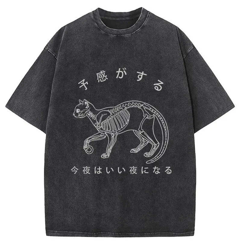 Tokyo-Tiger A Cat Prowling At Night Washed T-Shirt-tokyo-tiger