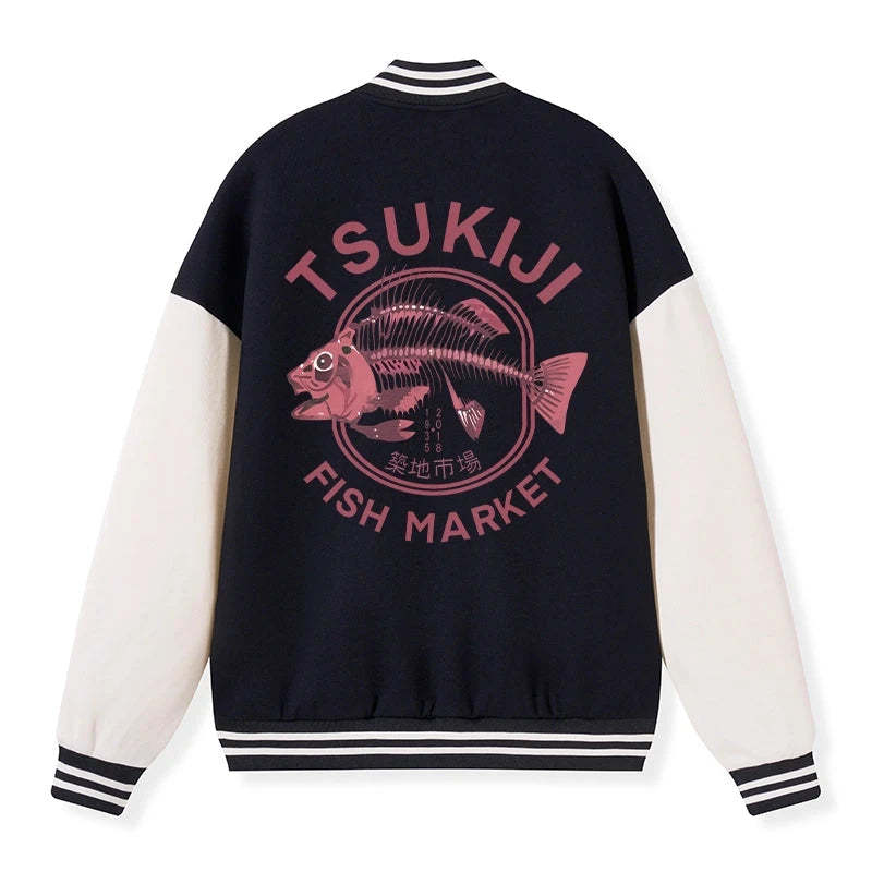Tokyo-Tiger Tokyo Tsukiji Fish Market Vintage Japan Embroidery Varsity Jacket Sale