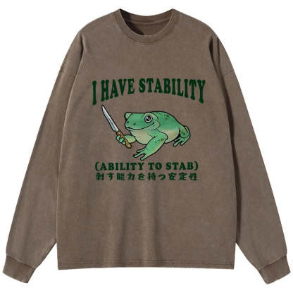 Tokyo-Tiger Mentally Stable Assassin Frog Washed Long Sleeve T-Shirt
