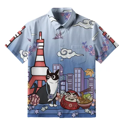 Tokyo-Tiger Tokyo Tower Landscape With Cat Button-up Shirt