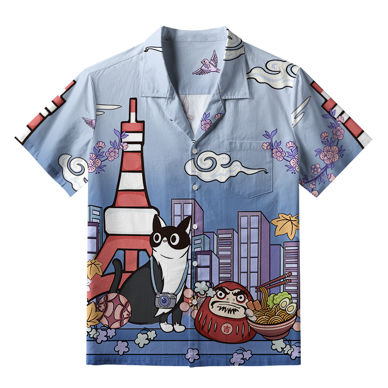 Tokyo-Tiger Tokyo Tower Landscape With Cat Aloha Hawaiian Shirt