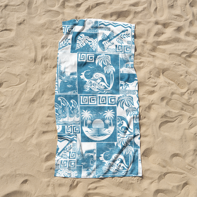 Tokyo-Tiger Tropical Island Collage Beach Towel