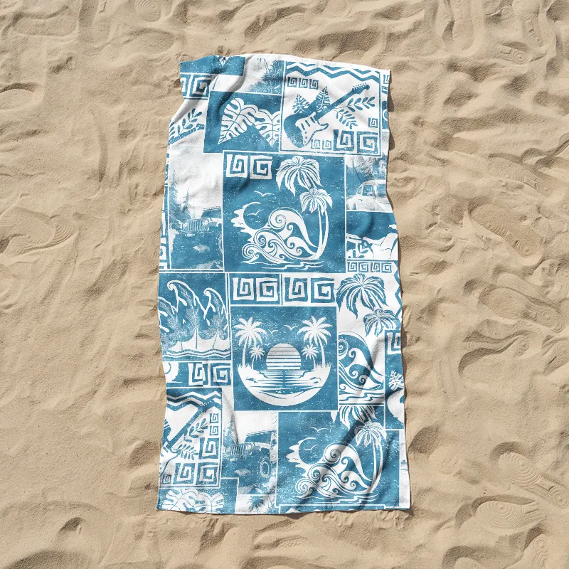 Tokyo-Tiger Tropical Island Collage Beach Towel Sale