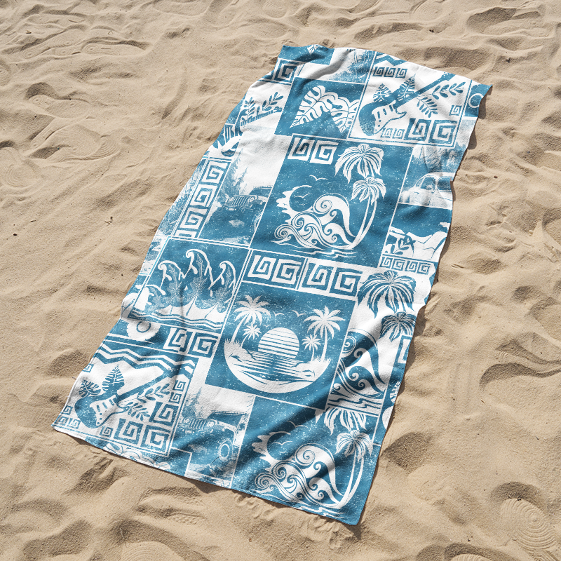 Tokyo-Tiger Tropical Island Collage Beach Towel