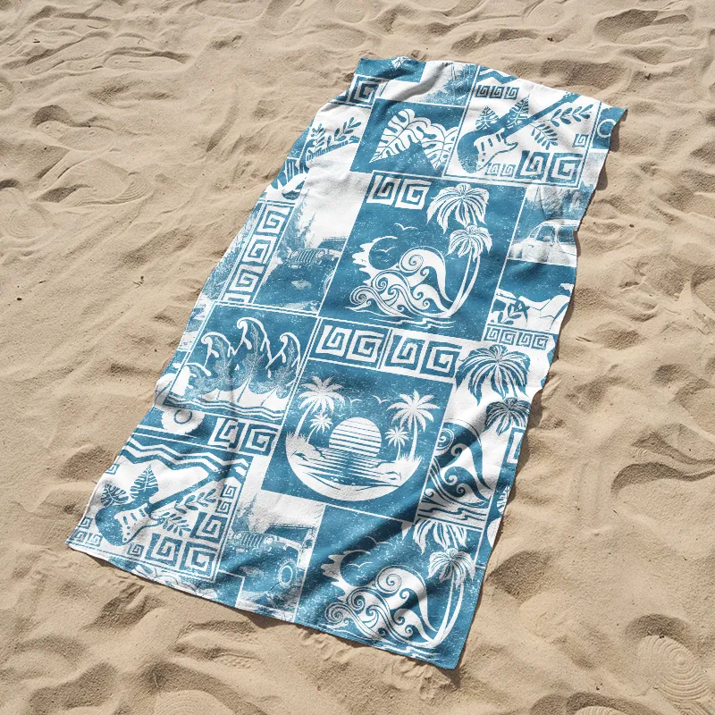 Tokyo-Tiger Tropical Island Collage Beach Towel