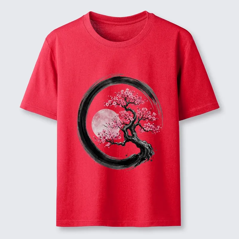 Tokyo-Tiger Zen Sakura Tree With Pink Moon Classic T-Shirt