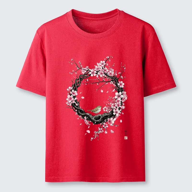 Tokyo-Tiger Sakura Wreath And Little Bird Classic T-Shirt