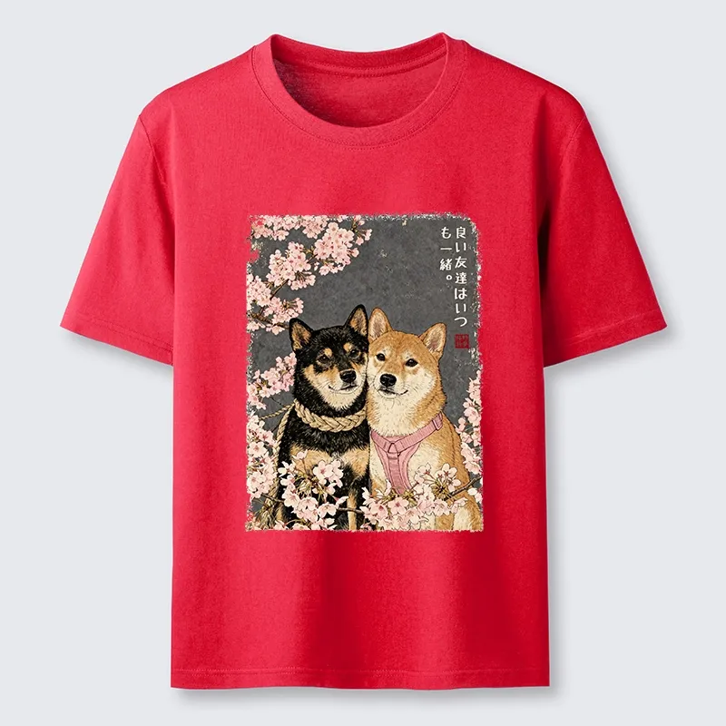 Tokyo-Tiger Two Shibas And Sakura Flowers Classic T-Shirt