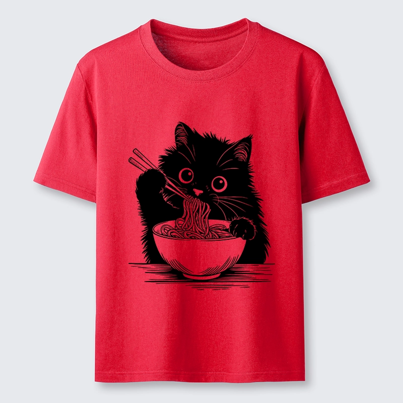 Tokyo-Tiger Black Cat Eating Ramen Funny Line Art Classic T-Shirt