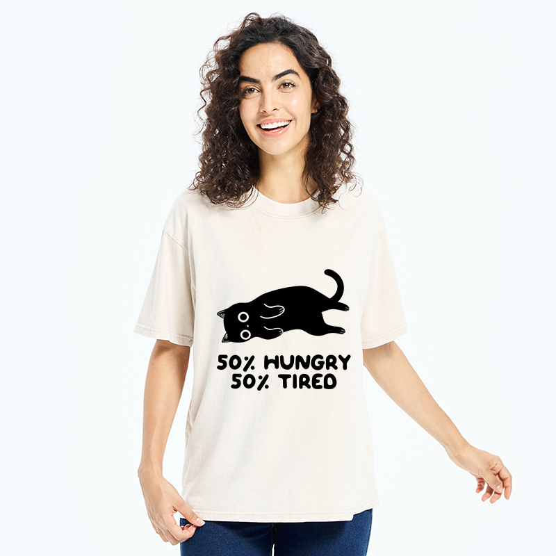 Tokyo-Tiger Hungry Tired Black Cat Washed T-Shirt