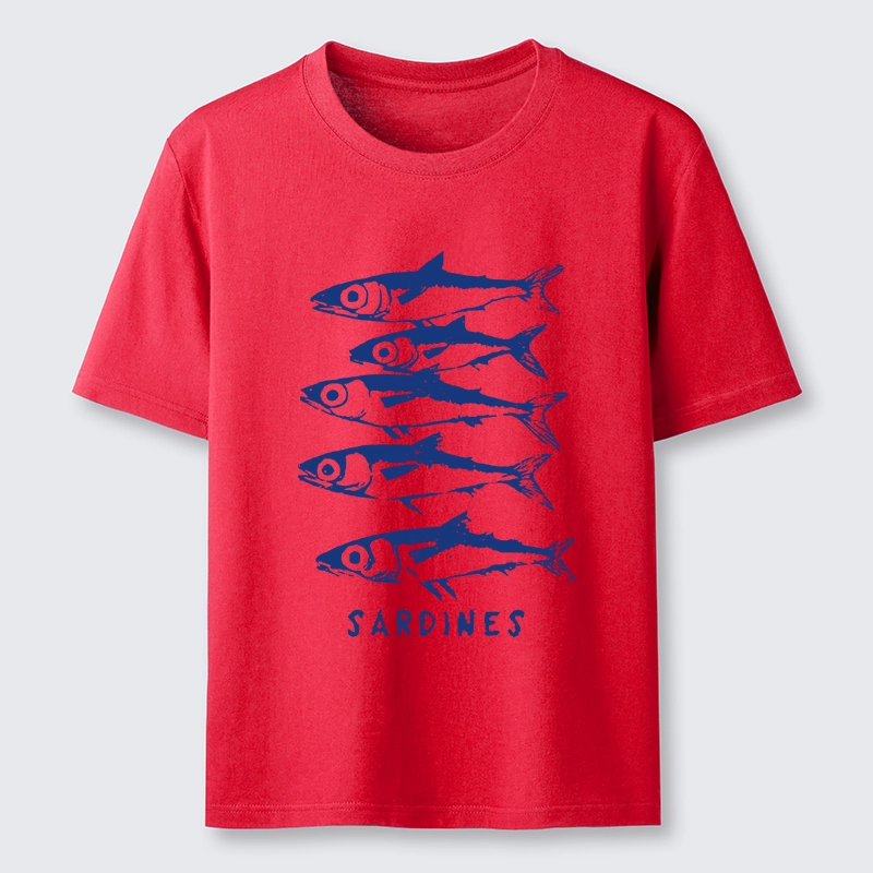 Tokyo-Tiger Blue And White Sardines Linocut Art Classic T-Shirt