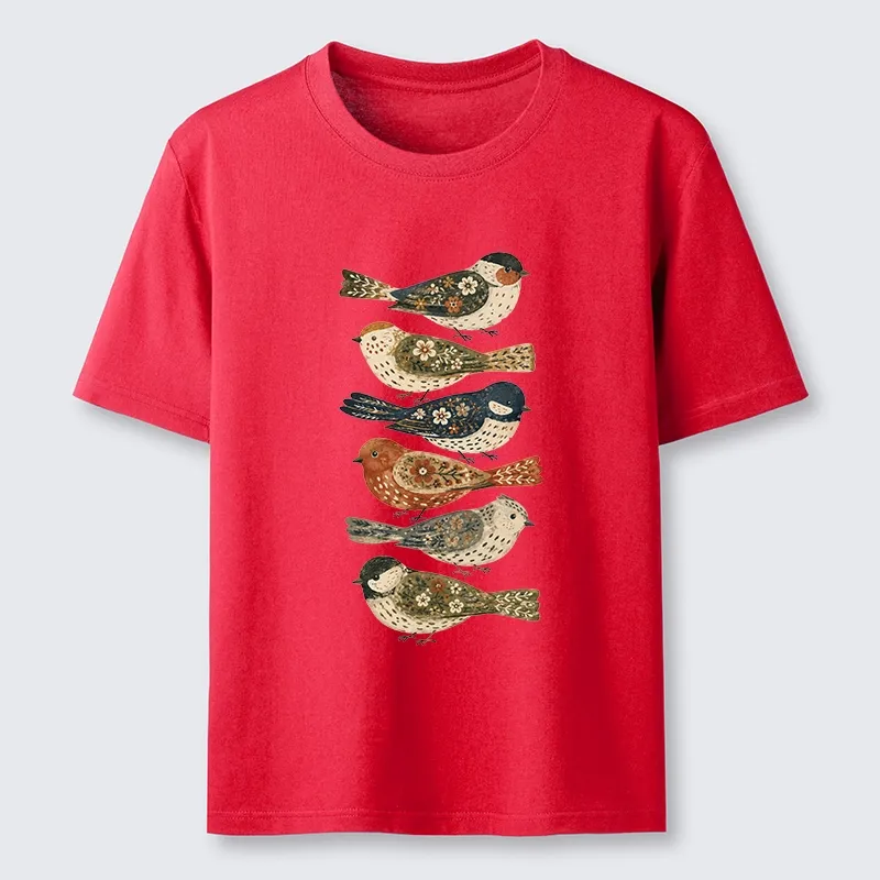 Tokyo-Tiger Colorful Folk Birds In Earthy Tones Classic T-Shirt