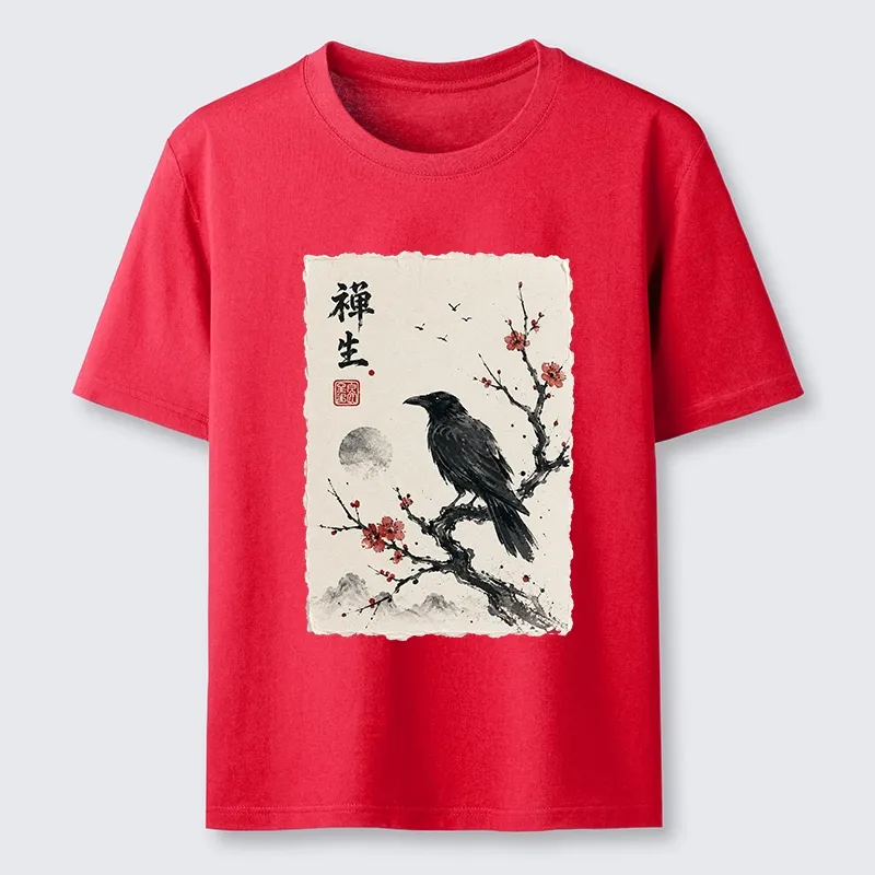 Tokyo-Tiger Zen Crow Resting On Red Plum Branch Classic T-Shirt