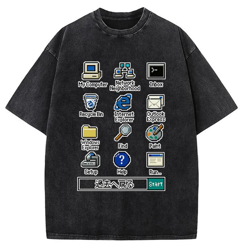 Tokyo-Tiger Retro Computer Washed T-Shirt