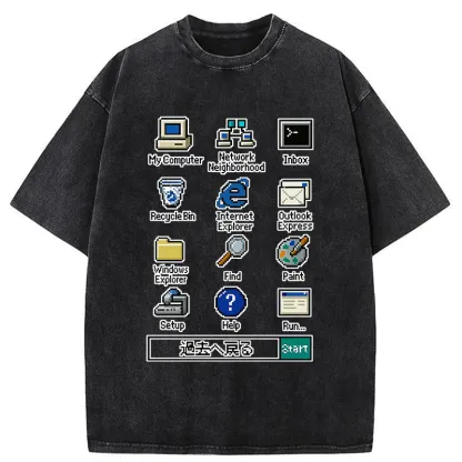 Tokyo-Tiger Retro Computer Washed T-Shirt