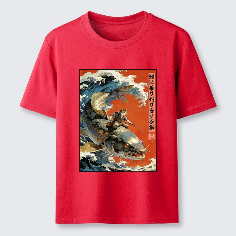 Tokyo-Tiger Ukiyo E Cat Fishing Art Classic T-Shirt