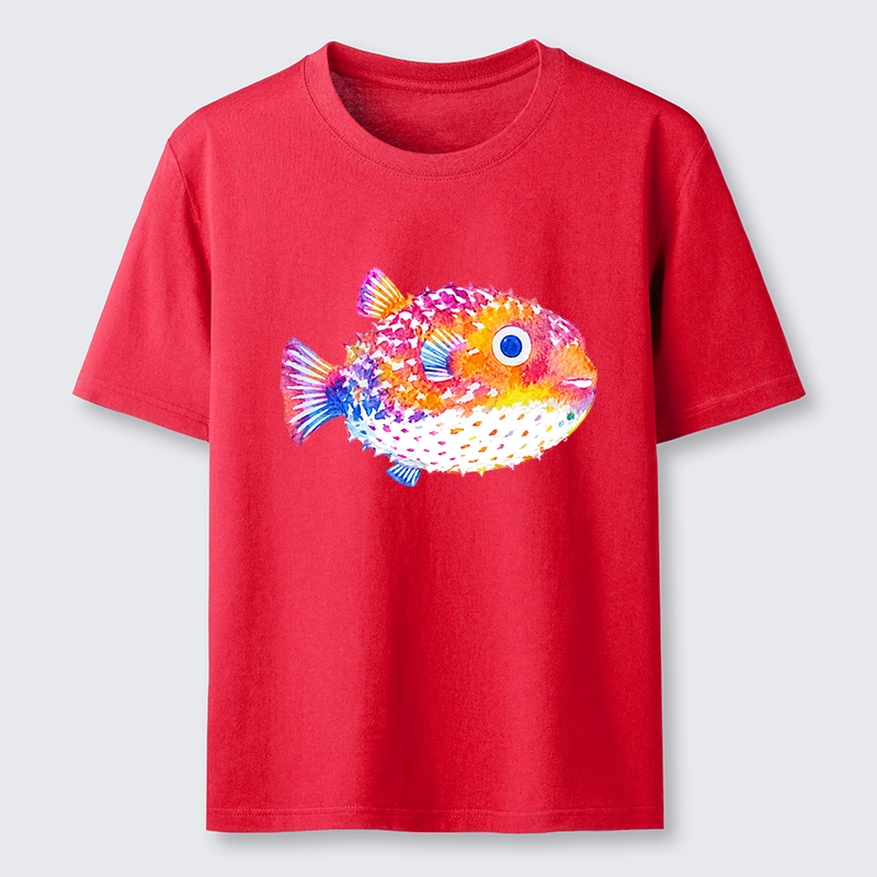 Tokyo-Tiger Rainbow Watercolor Puffer Fish Art Classic T-Shirt