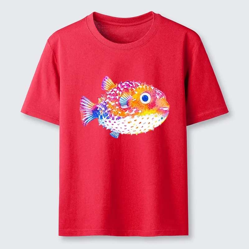 Tokyo-Tiger Rainbow Watercolor Puffer Fish Art Classic T-Shirt