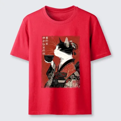 Tokyo-Tiger Kimono Tea Cat Red Vintage Ink Art Classic T-Shirt