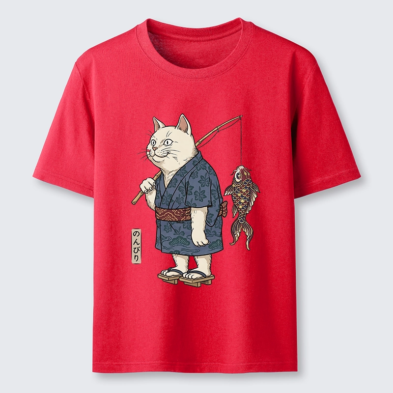 Tokyo-Tiger Kimono Cat Fishing Koi Fish Art Classic T-Shirt