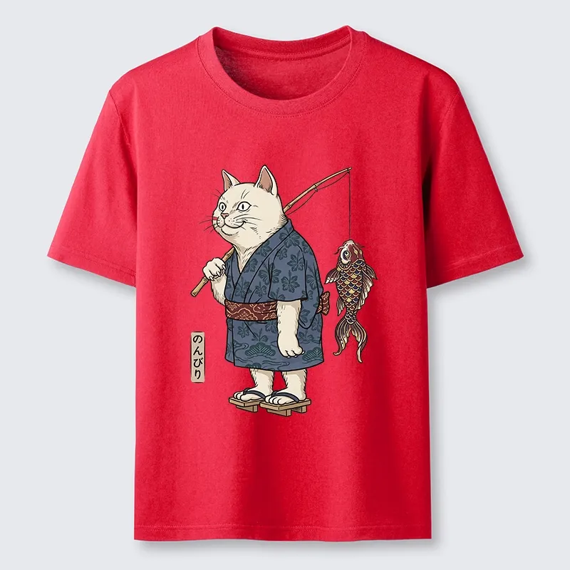 Tokyo-Tiger Kimono Cat Fishing Koi Fish Art Classic T-Shirt