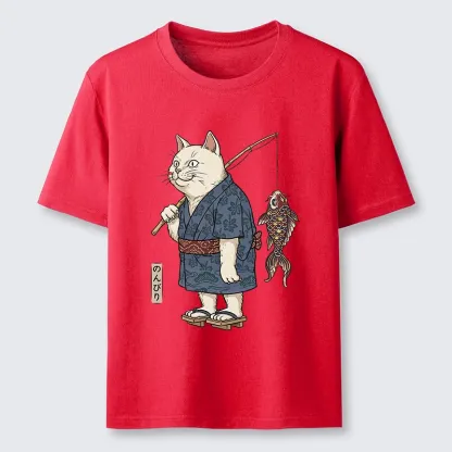 Tokyo-Tiger Kimono Cat Fishing Koi Fish Art Classic T-Shirt