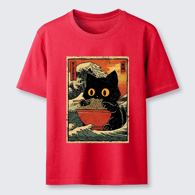 Tokyo-Tiger Cool Wave Art Cat Loves Ramen Bowl Classic T-Shirt