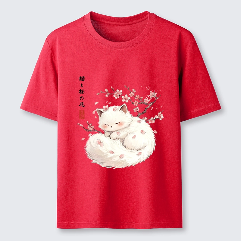 Tokyo-Tiger Soft Sakura White Cat Peaceful Sleep Classic T-Shirt