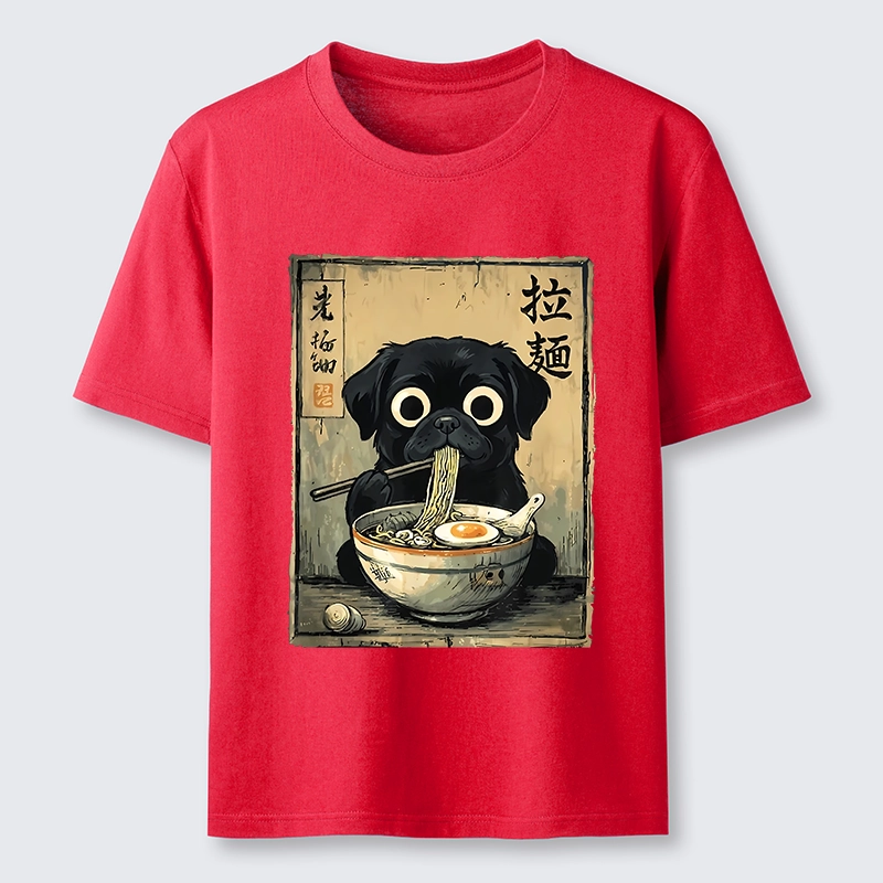 Tokyo-Tiger Cute Black Dog Eating Hot Ramen Classic T-Shirt Sale