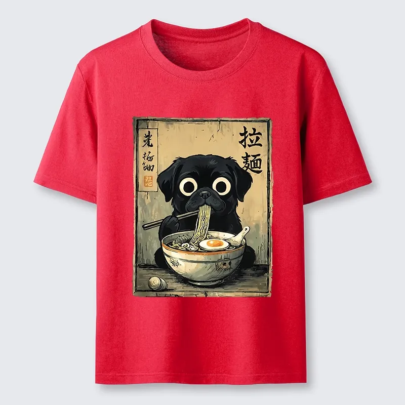 Tokyo-Tiger Cute Black Dog Eating Hot Ramen Classic T-Shirt