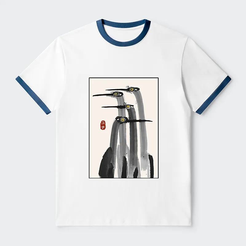 Tokyo-Tiger Japanese Crane Poster Contrast Trim T-Shirt