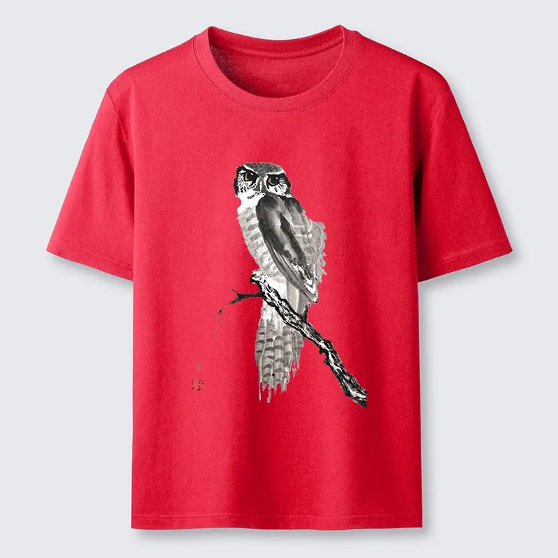 Tokyo-Tiger Minimal Ink Owl Oriental Brush Art Classic T-Shirt