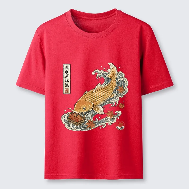 Tokyo-Tiger Golden Koi Carp Maple Leaf Wave Art Classic T-Shirt