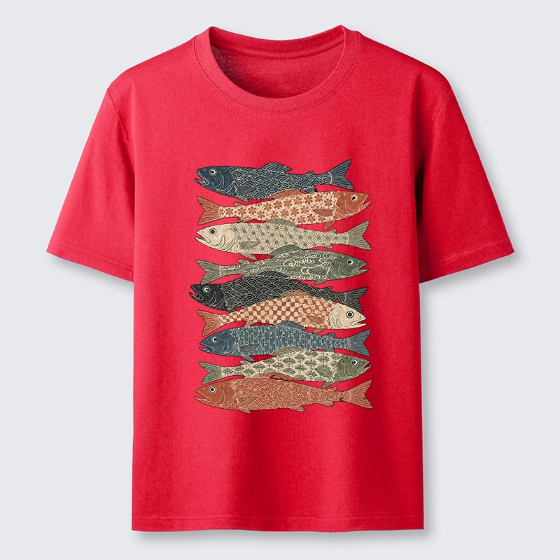 Tokyo-Tiger Patterned Stack Fish Japanese Block Print Classic T-Shirt