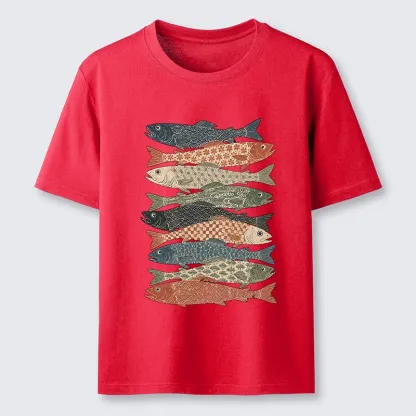 Tokyo-Tiger Patterned Stack Fish Japanese Block Print Classic T-Shirt