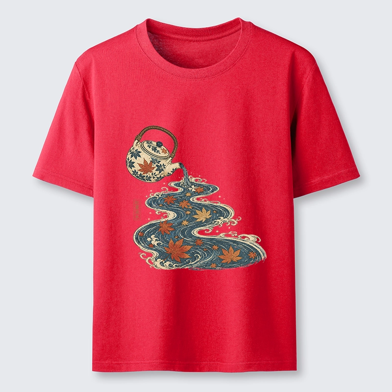 Tokyo-Tiger Maple Tea Pot Flowing River Ukiyo Art Classic T-Shirt